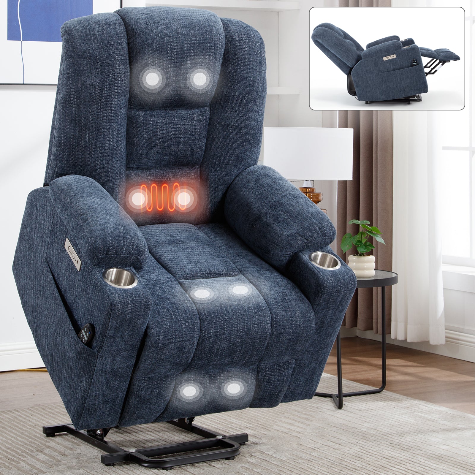Large Power Lift Recliner Chair With Massage And Heat For Elderly, Ove