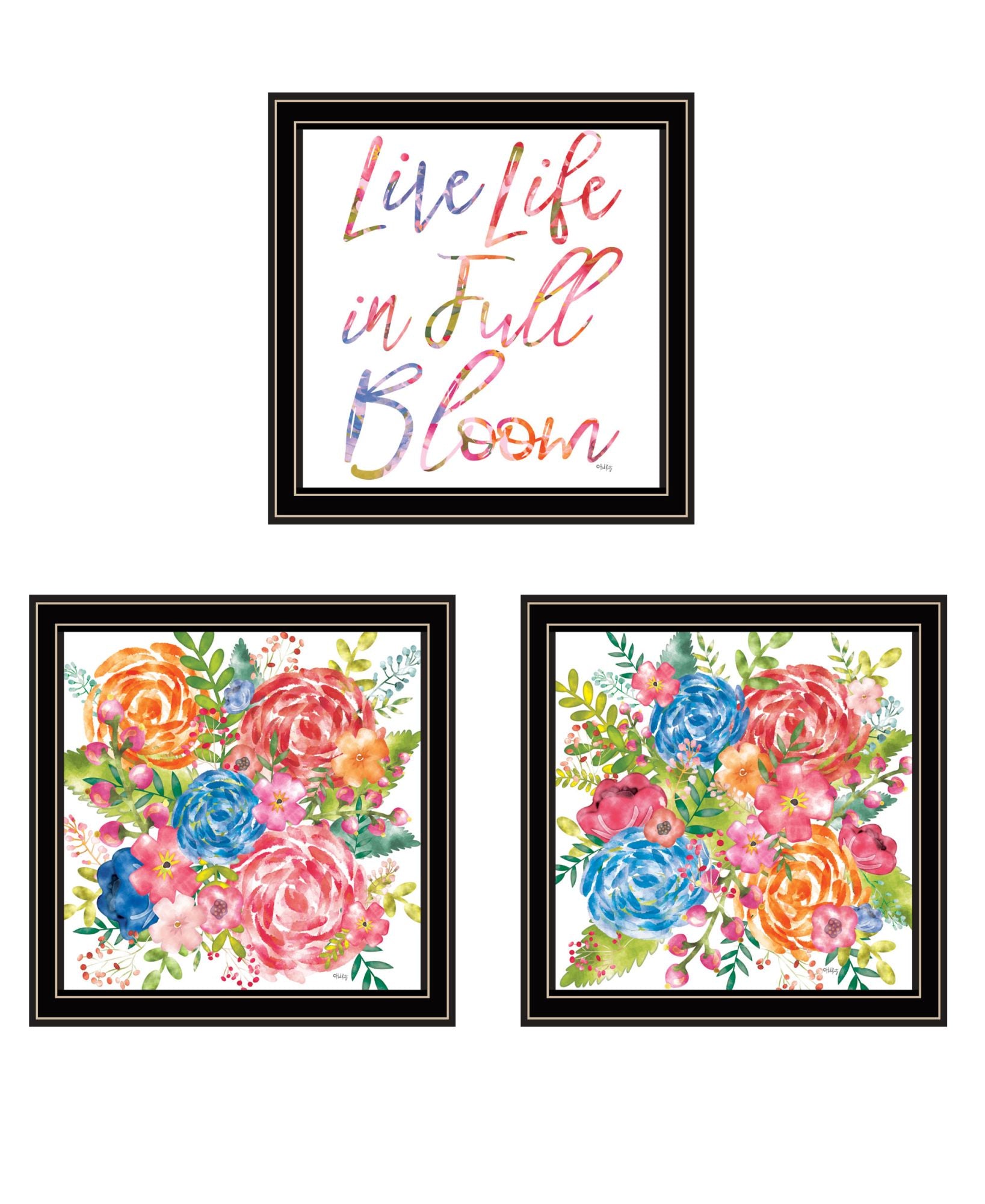 "Live Life In Full Bloom " Framed Wall Art For Living Room, Wall Art Print For Home Decor, Bedroom Wall Art By Heidi Kuntz Multicolor Wood Paper