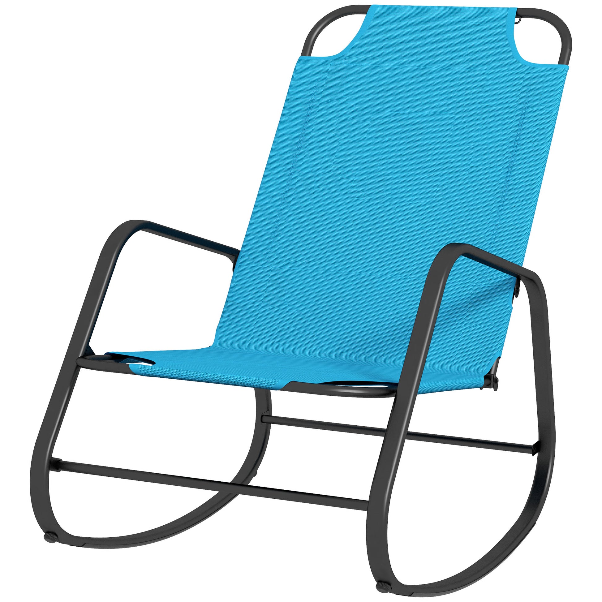 Outsunny Garden Rocking Chair, Outdoor Indoor Sling Fabric Rocker For Patio, Balcony, Porch, Light Blue Light Blue Steel