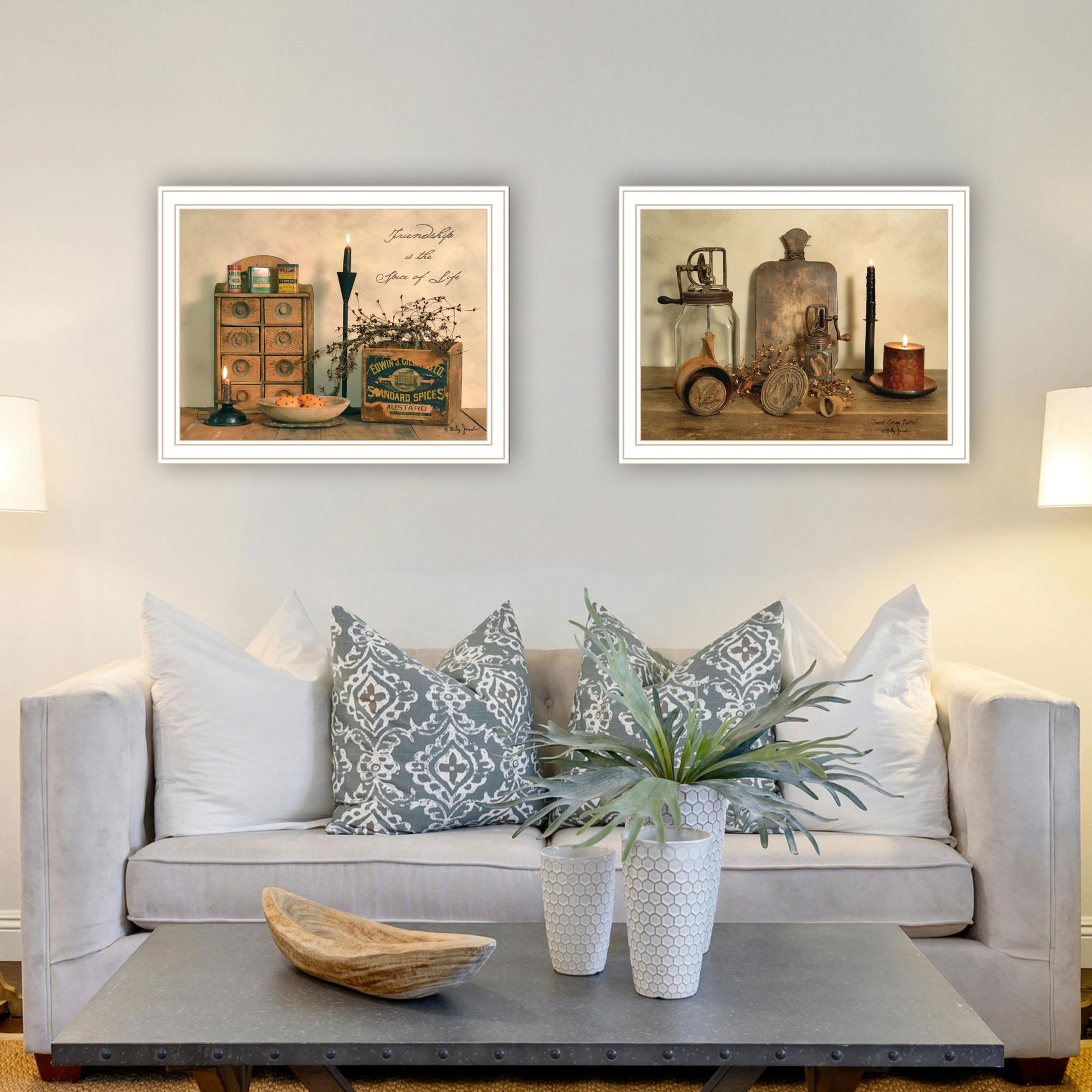 2 Piece Vignette Friend Is The Spice Of Life White Framed Wall Art For Living Room, Bedroom Wall Art Print For Home Decor By Billy Jacobs Multicolor Wood Paper