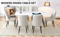 Modern Minimalist Dining Table. White Imitation Marble Pattern Sintered Stone Desktop With Black Metal Legs.Modern Dining Chair With Pu Artificial Leather Backrest Cushion And Black Metal Legs.F 001 Black Gold Sintered Stone