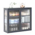 Retro Style Haze Double Glass Door Wall Cabinet With Detachable Shelves For Office, Dining Room,Living Room, Kitchen And Bathroom Grey Color Gray Tempered Glass Sheet Metal Plastic