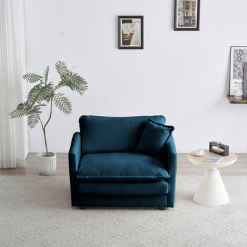 Comfy Deep Single Seat Sofa Upholstered Reading Armchair Living Room Chair Blue Chenille Fabric1 Toss Pillow Blue Chenille 1 Seat