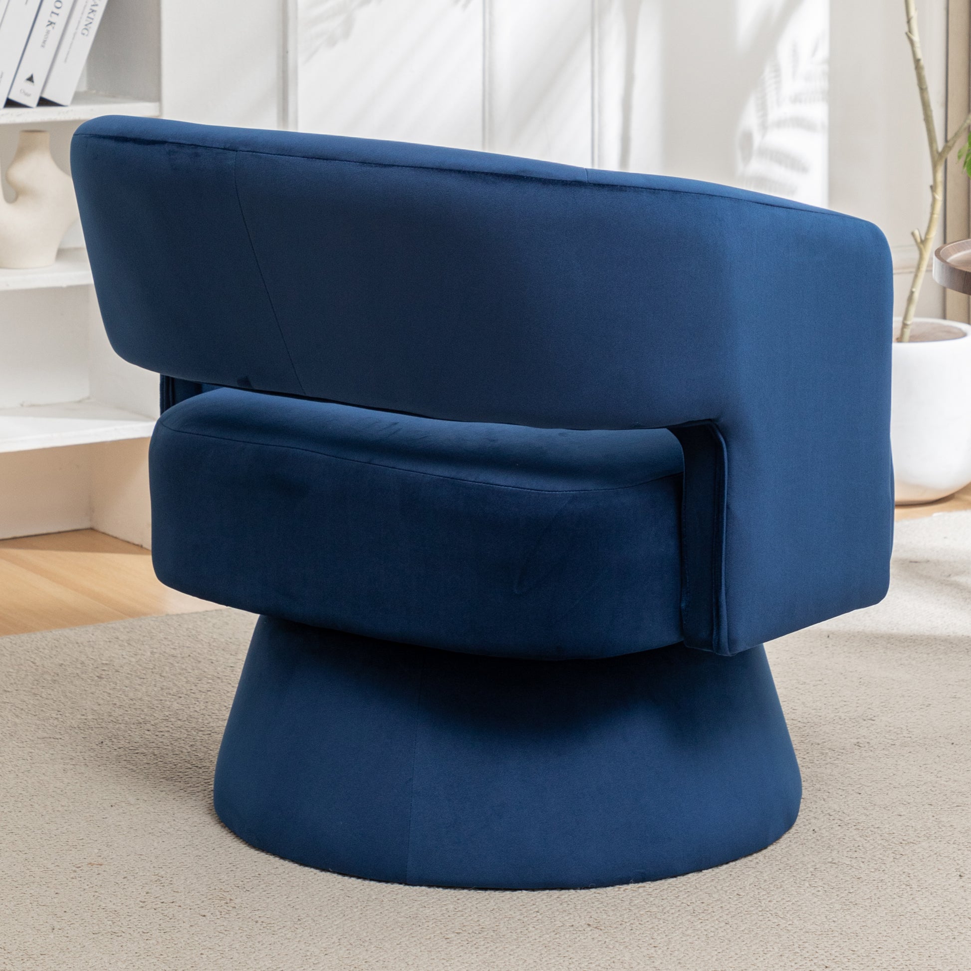Swivel Barrel Chair, Velvet Accent Armchair 360 Degree Swivel Club Chair For Living Room Bedroom Reception Room Blue Foam Velvet