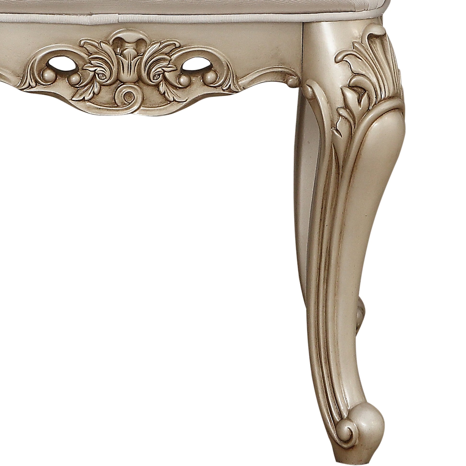 Ivory And Golden Ivory Vanity Stool With Cabriole Legs Ivory Gold Bedroom Rectangular Beige Wood Fabric