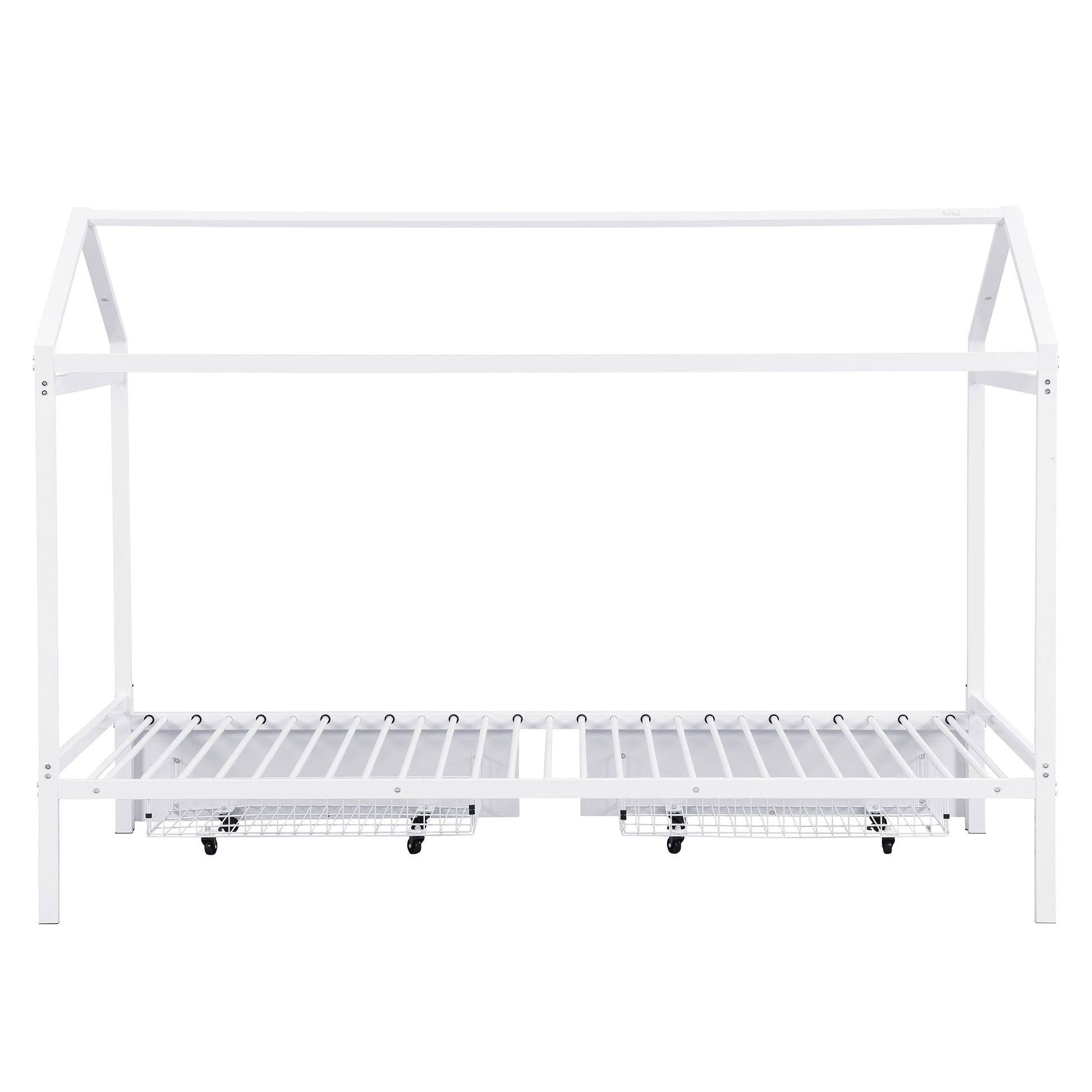 Twin Xl To King Metal Twin Size House Platform Bed With 2 Drawers, White Box Spring Not Required Twin Xl White Metal Bed Frame Metal