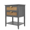 2 Drawer Side Table,Naturel Rattan,End Table,Suitable For Bedroom, Living Room, Study Gray Mdf