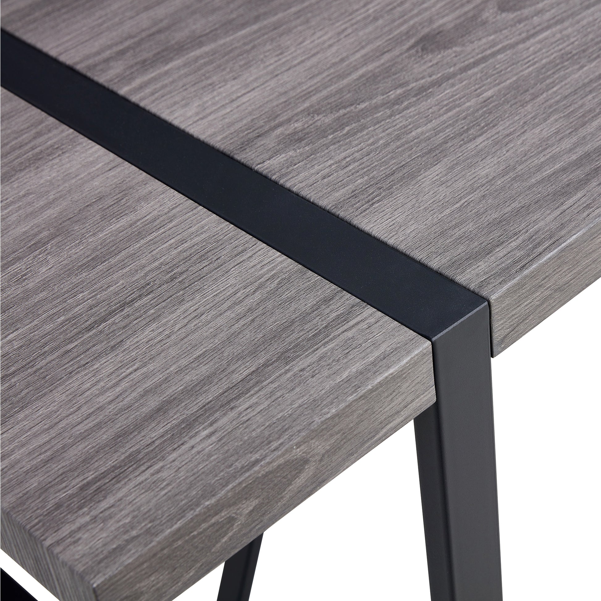 Table And Chair Set, Textured Top In Vintage Retro Grey Wood Grain Desktop, Black Metal Legs. Dining Chair With White Faux Leather Backrest Cushion With Black Metal Legs. Gray,Wood Seats 6 Mdf Metal