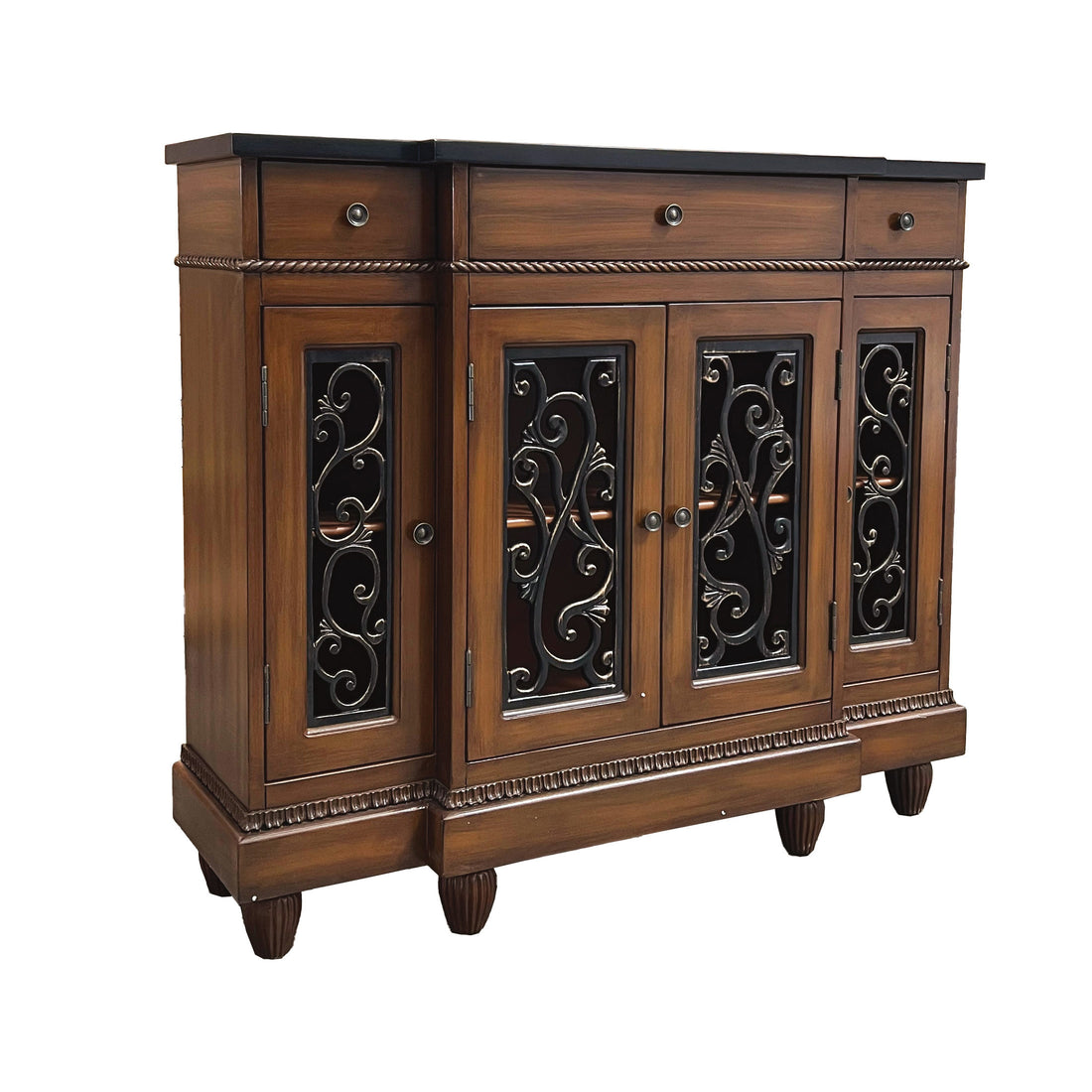 Oak 4 Door Console Cabinet With 3 Drawer Freestanding 3 4 Drawers Oak Oak Primary Living Space Drawers Included Traditional Solid Wood Mdf