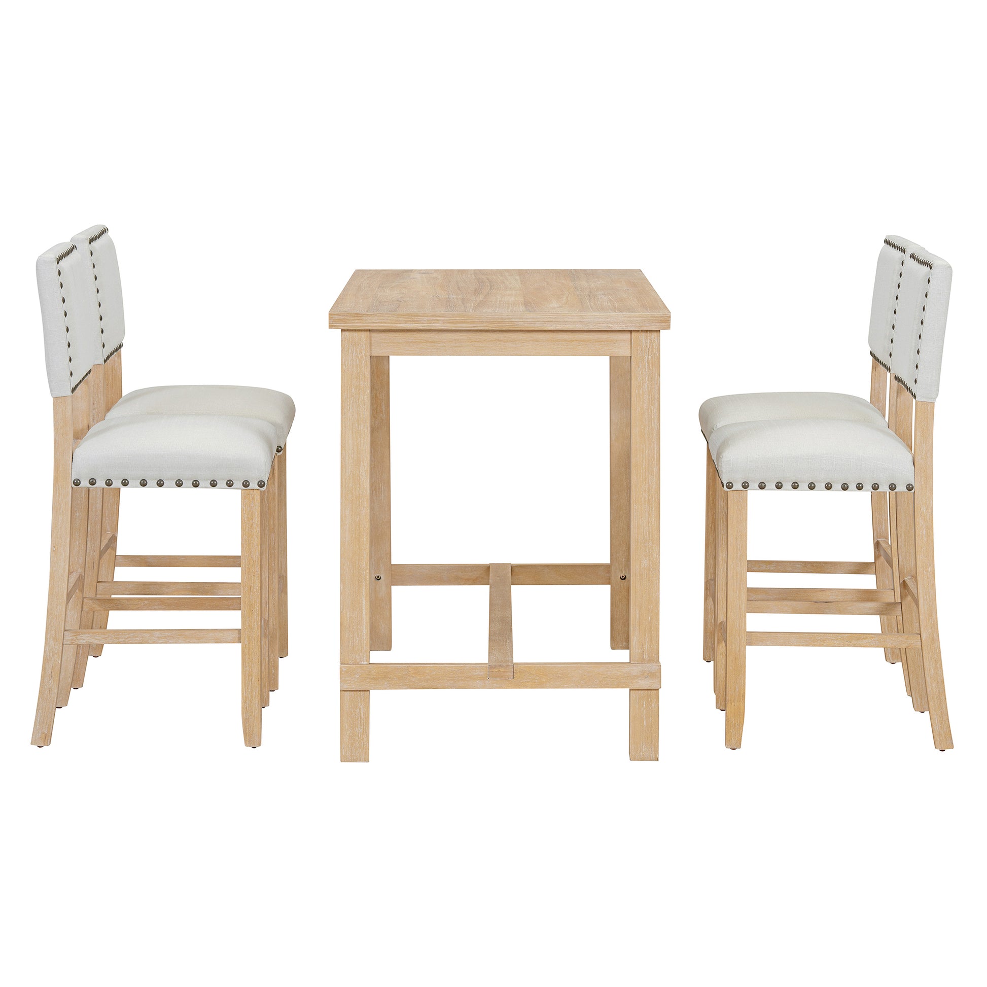 5 Piece Counter Height Dining Set, Classic Elegant Table And 4 Chairs In Natural Wood Wash Natural Wood Wash Solid Wood