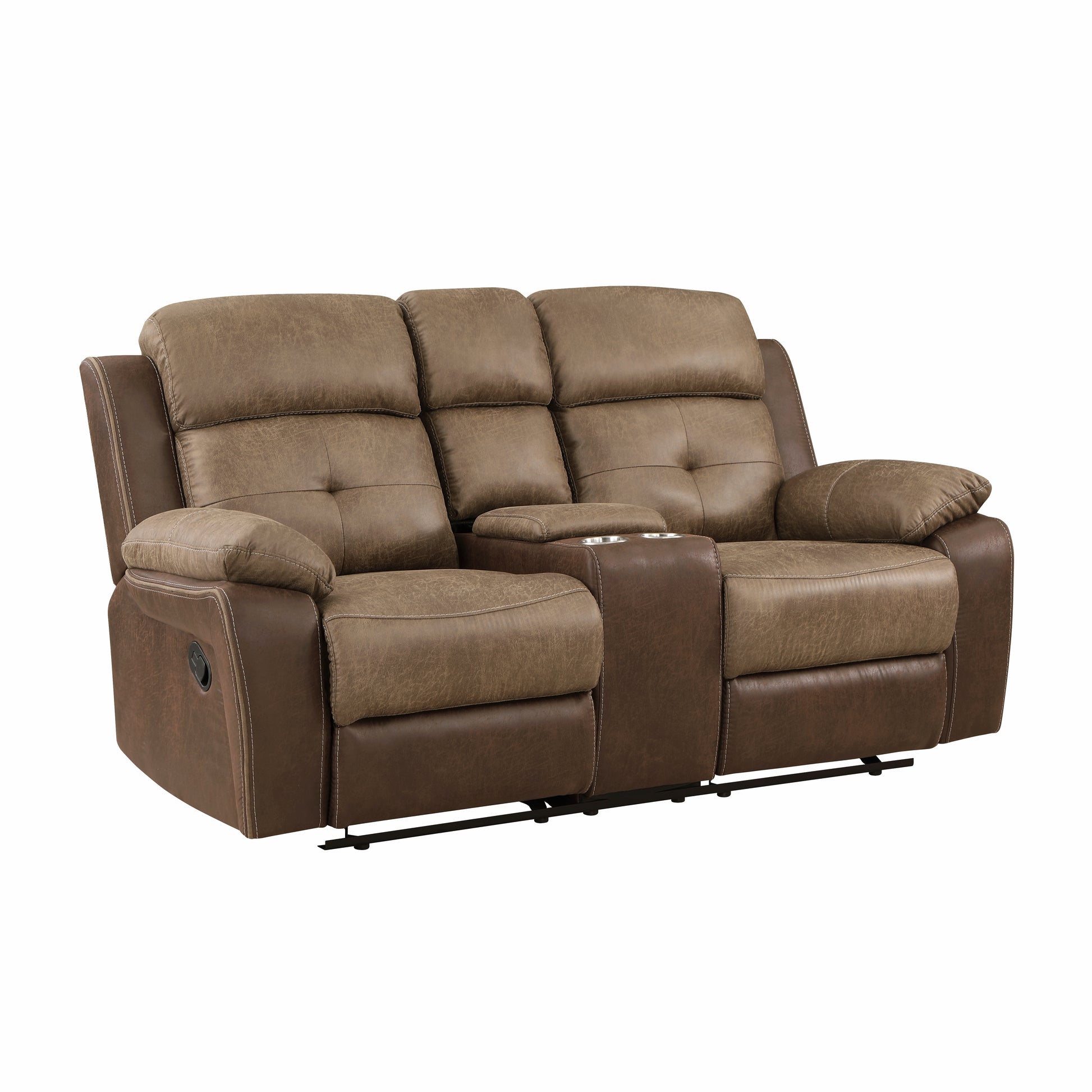 Plush Comfort Sofa Set 2Pc Brown Microfiber Upholstered Tufted Details Reclining Sofa Loveseat Plush Arms Modern Living Room Furniture Brown Microfiber Wood Primary Living Space Contemporary,Modern Pillow Top Arms Plywood,Solid Wood 5 Seat