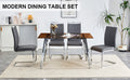 1 Table And 4 Chairs, Brown Tempered Glass Tabletop And Silver Metal Legs, Modern Minimalist Style Rectangular Glass Dining Table, Paired With 4 Modern Silver Metal Leg Chairs. 1123C 1162 Brown Seats 4 Glass