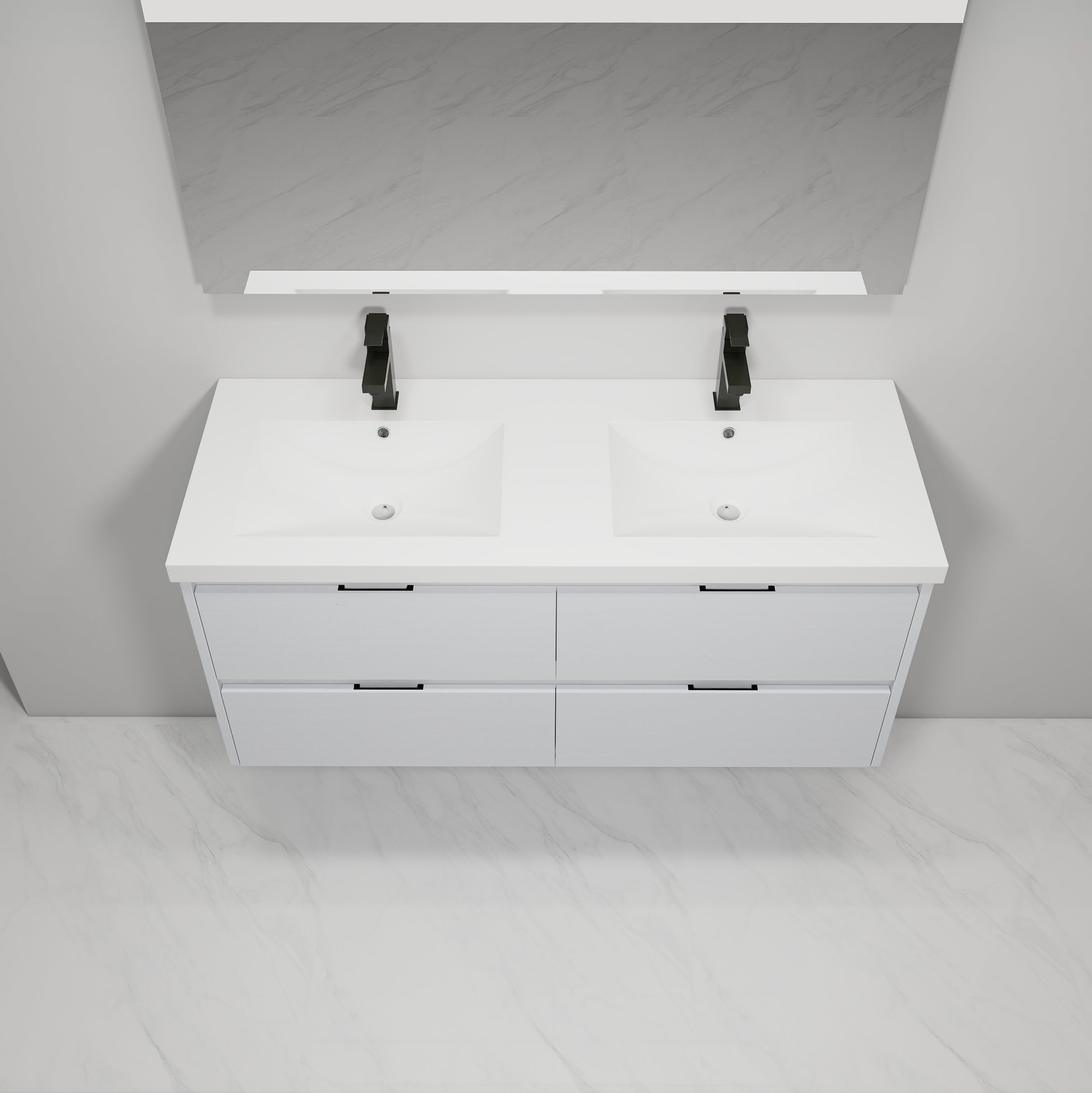 48 Inch Bathroom Vanity With Dual Sink, Resin Sink, 4 Soft Close Drawers, 48X18 4 White Straight Grain Bathroom Wall Mounted Modern Plywood