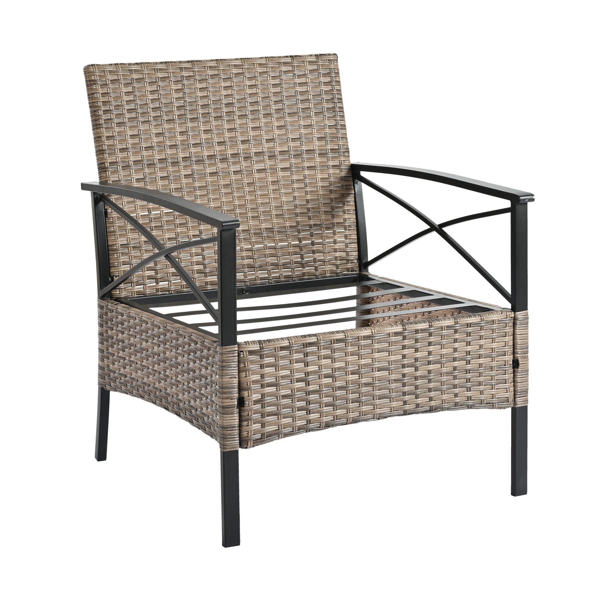 Patio Furniture, Outdoor Furniture, Seasonal Pe Wicker Furniture, Four Set Wicker Furniture With Black Metal Table Yes Brown Seats 4 Pe Rattan Iron Waterproof Fabric