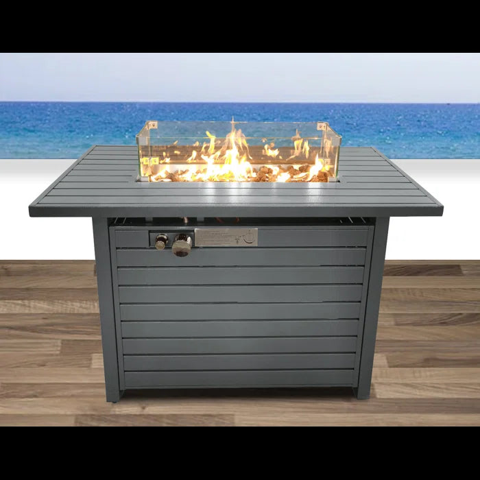 42" W X 25" H Steel Propane Fire Pit Table With Lid Gray Steel