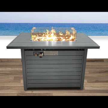 42" W X 25" H Steel Propane Fire Pit Table With Lid Gray Steel
