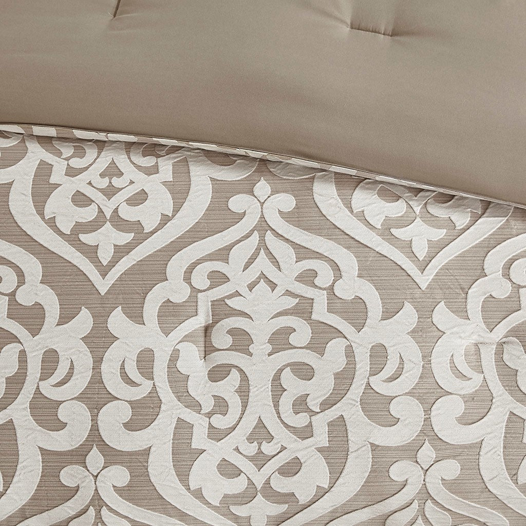 8 Piece Jacquard Comforter Set Tan Ivory King King Tan Ivory Polyester