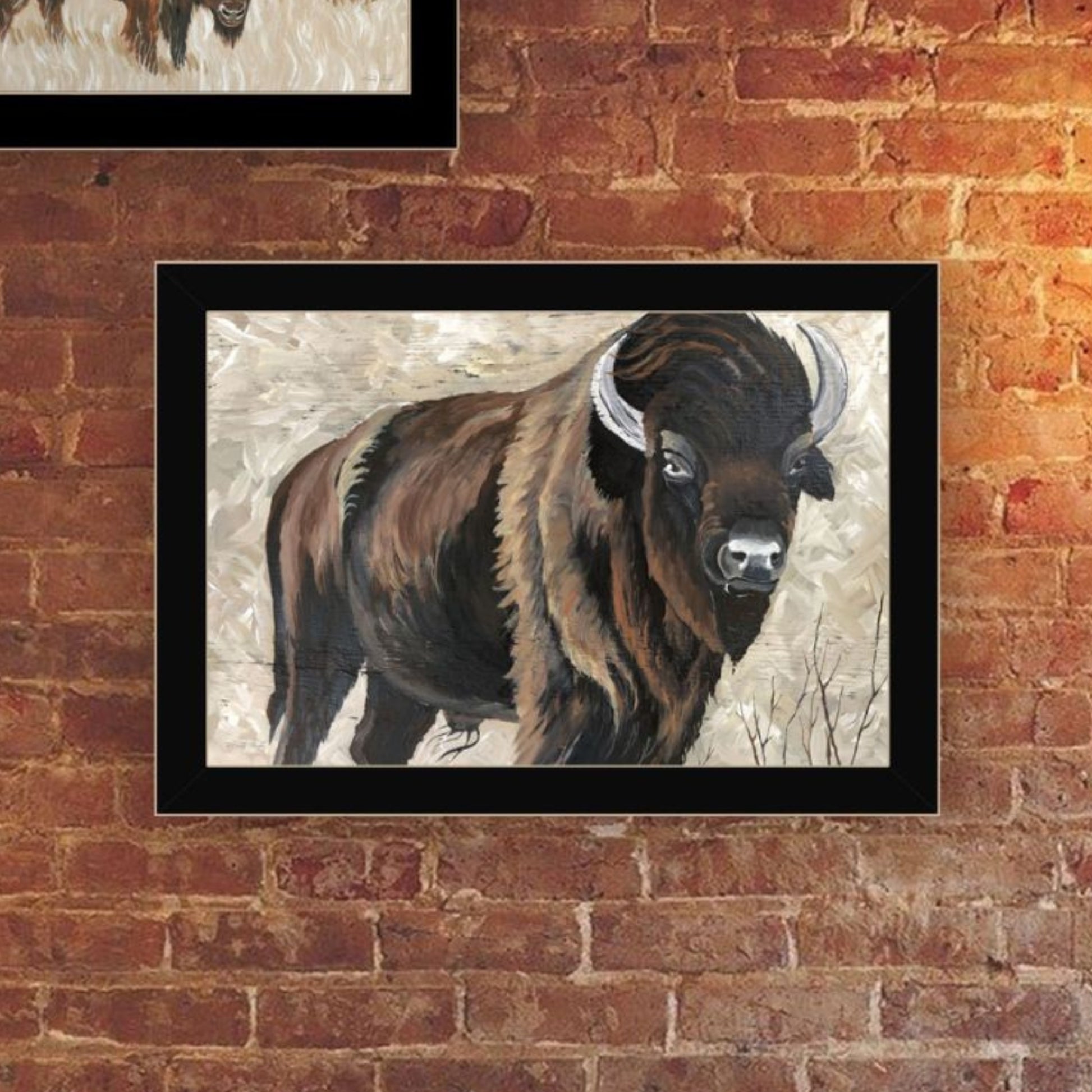 "The Boss Of The Bison Herd" Framed Wall Art For Living Room, Wall Art Print For Home Decor, Bedroom Wall Art By Cindy Jacobs Multicolor Wood Paper