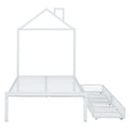 Twin Size Metal Platform Bed With Two Drawers,House Shaped Headboard Design, White Twin White Metal