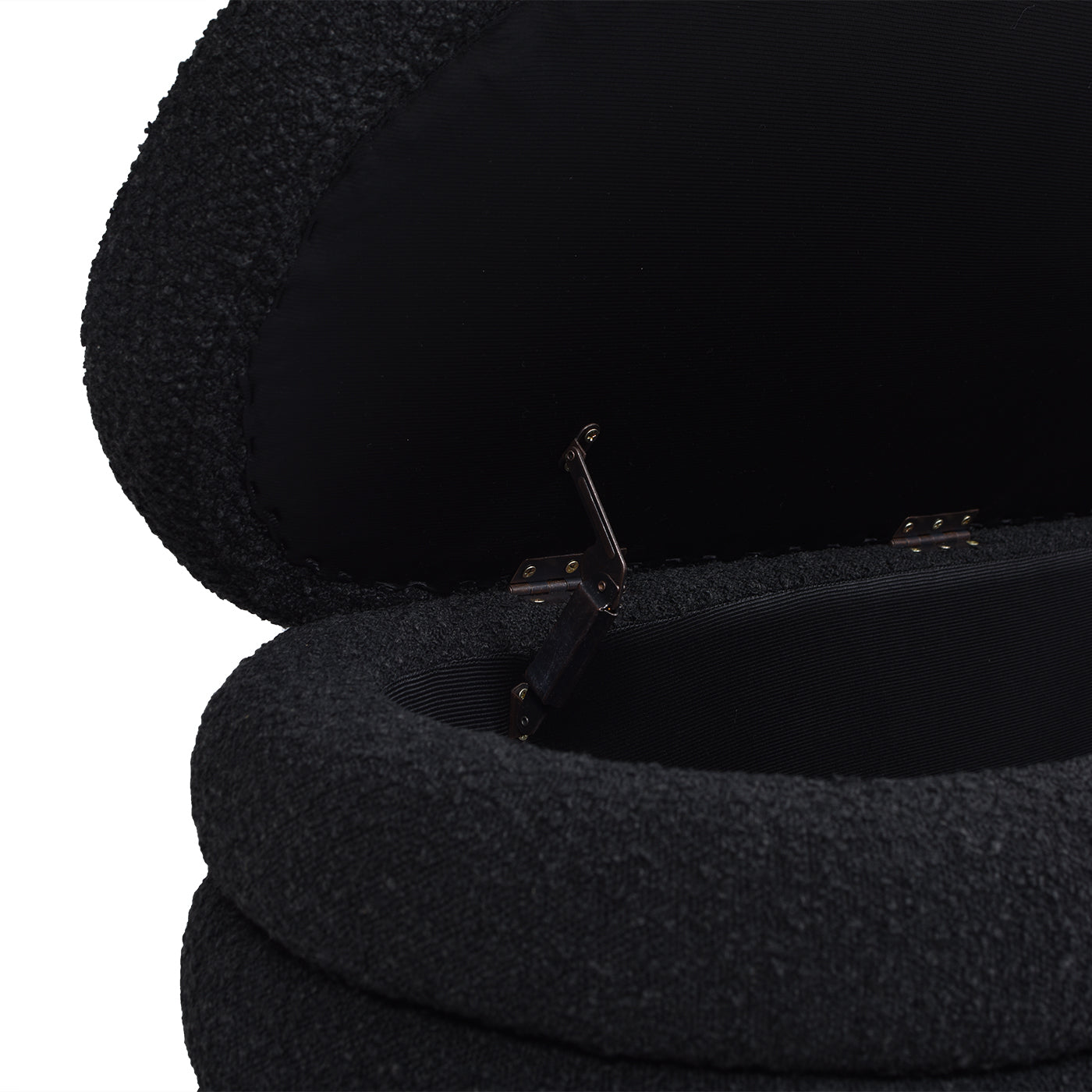 Fuji 49" Upholstered Oval Storage Bench, Ebony Black Boucle Black Foam Boucle