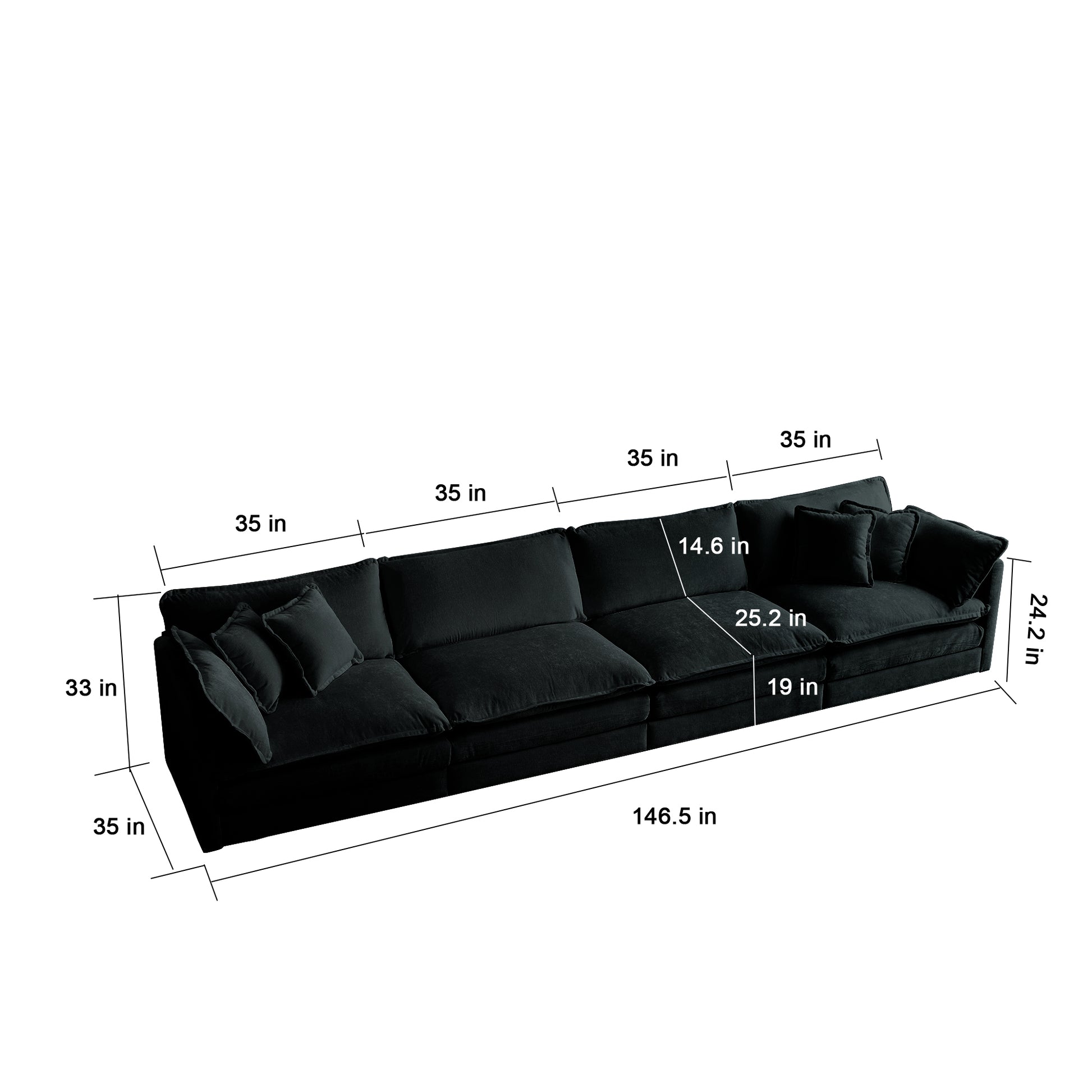 Modular Sectional Sofa For Living Room,U Shaped Couch 5 Seater Convertible Sectional Couch With 1 Ottoman ,Black Chenille Black Chenille 4 Seat