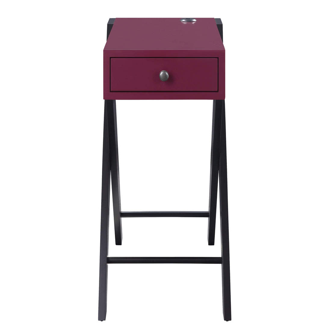 Burdy And Black Side Table With Usb Ports Burgundy Primary Living Space Pine Drawers Rectangular Wood