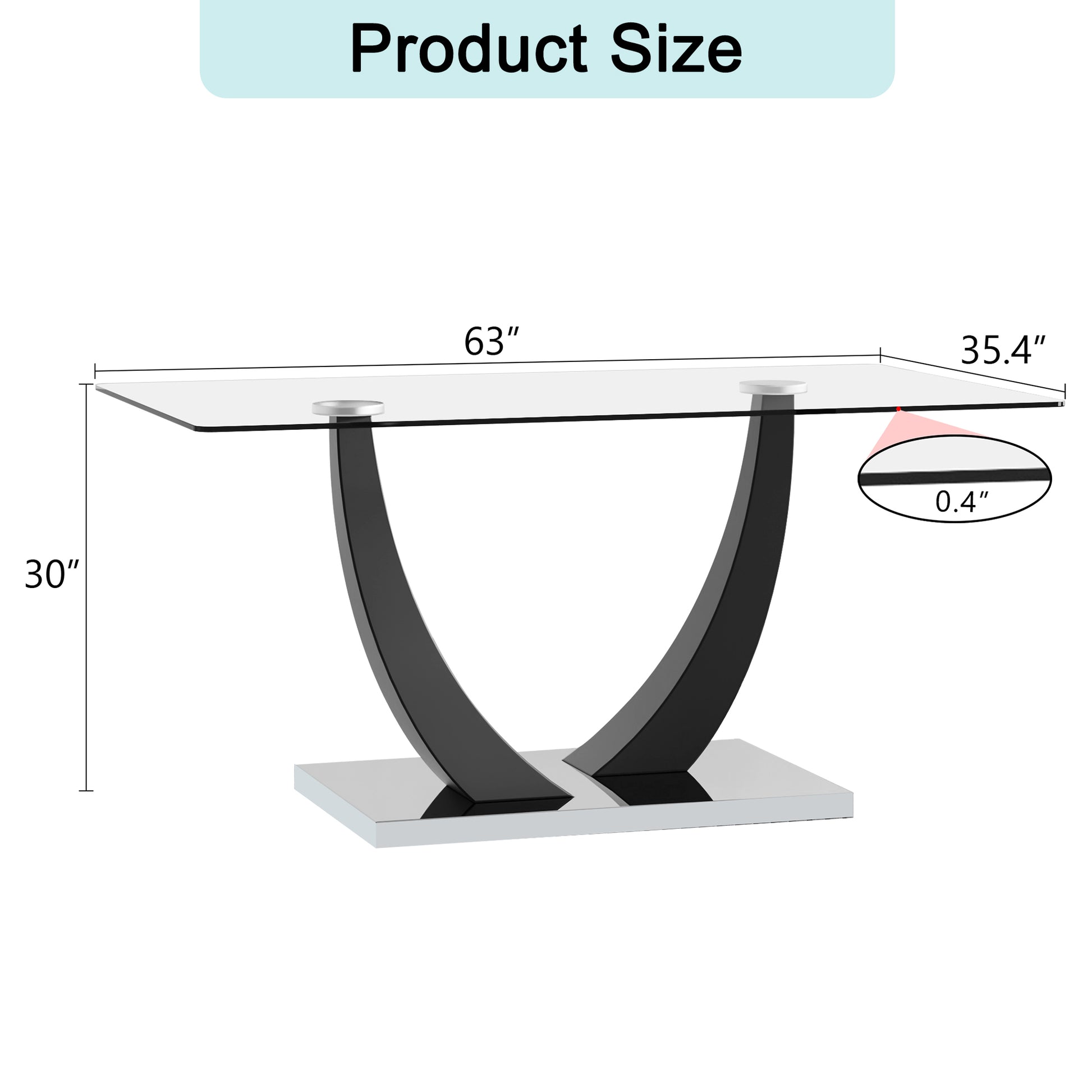 Large Modern Minimalist Rectangular Glass Dining Table, Seating 6 8 People, 0.39 "Tempered Glass Countertop And Black Metal Shaped Bracket For Kitchen, Dining Room, Living Room, Meeting Room Black Glass