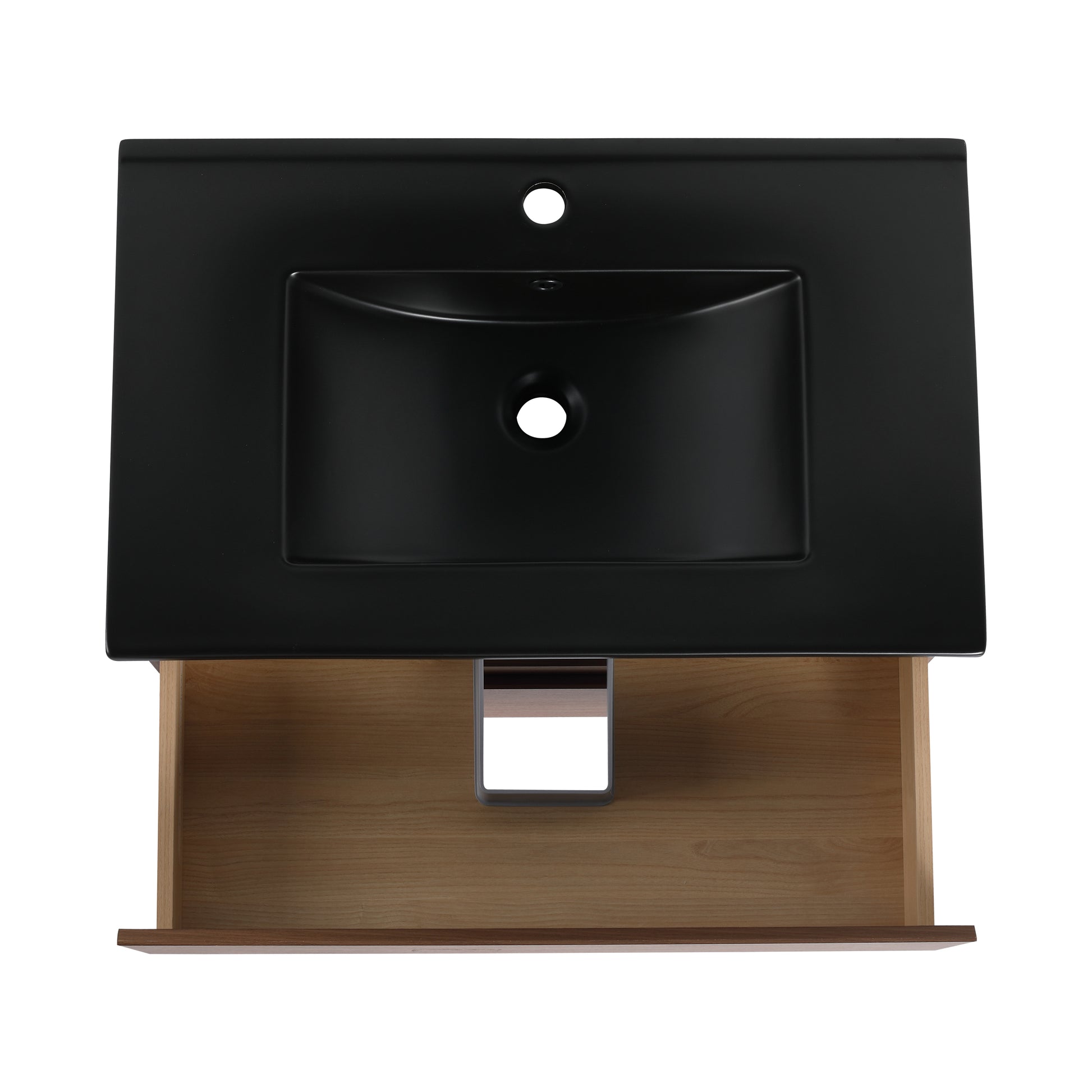 30" Wall Mounted Bathroom Vanity With Black Ceramic Sink, 2 Soft Close Drawers, Kd Package 2 Brown Oak Bathroom Wall Mounted Modern Plywood