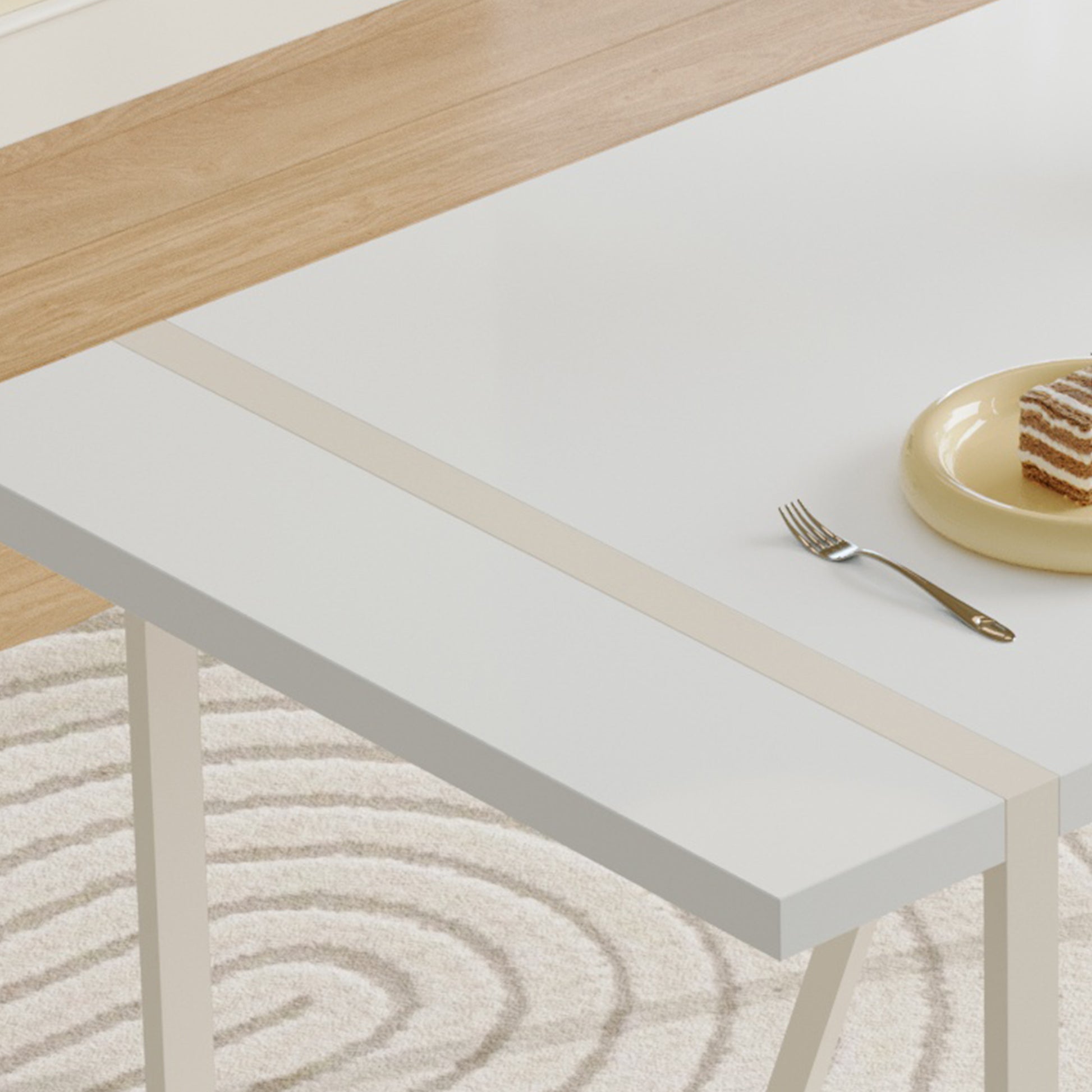 55"X31.5"Cream Style White Mdf Dining Table Set With 6 Armless Chairs.Mdf Tabletop And Metal Legs.The Backrest Of The Dining Chair Has A Vertical Line Design.Adding A Warm Atmosphere To Your Family.