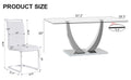 Table And Chair Set. Large Modern Rectangular Table With Glass Top And Silver Metal Legs. Furnished With Soft And Comfortable Pu Chairs With Faux Leather Upholstered Seats And Silver Metal Legs. White Silver Seats 8 Glass Metal