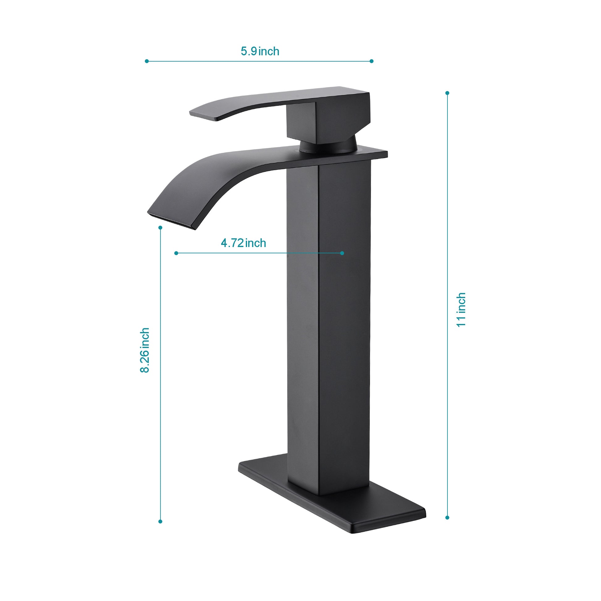 Waterfall Spout Bathroom Sink Single Handle Faucet With Pop Up Drain No Overflow Matte Black Stainless Steel