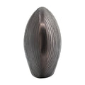 18 Inch Slim Oval Disc Decorative Vase, Wood Texturing, Gray Aluminum Gray Aluminum