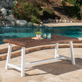 Outdoor Dark Brown Sandblast Finish Acacia Wood Dining Table With White Rustic Metal Finish Frame Brown White Acacia Wood