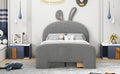 Full Size Velvet Platform Bed With Rabbit Shaped Headboard, With Drawers, With Bed End Storage Pocket, Gray Full Gray Plywood