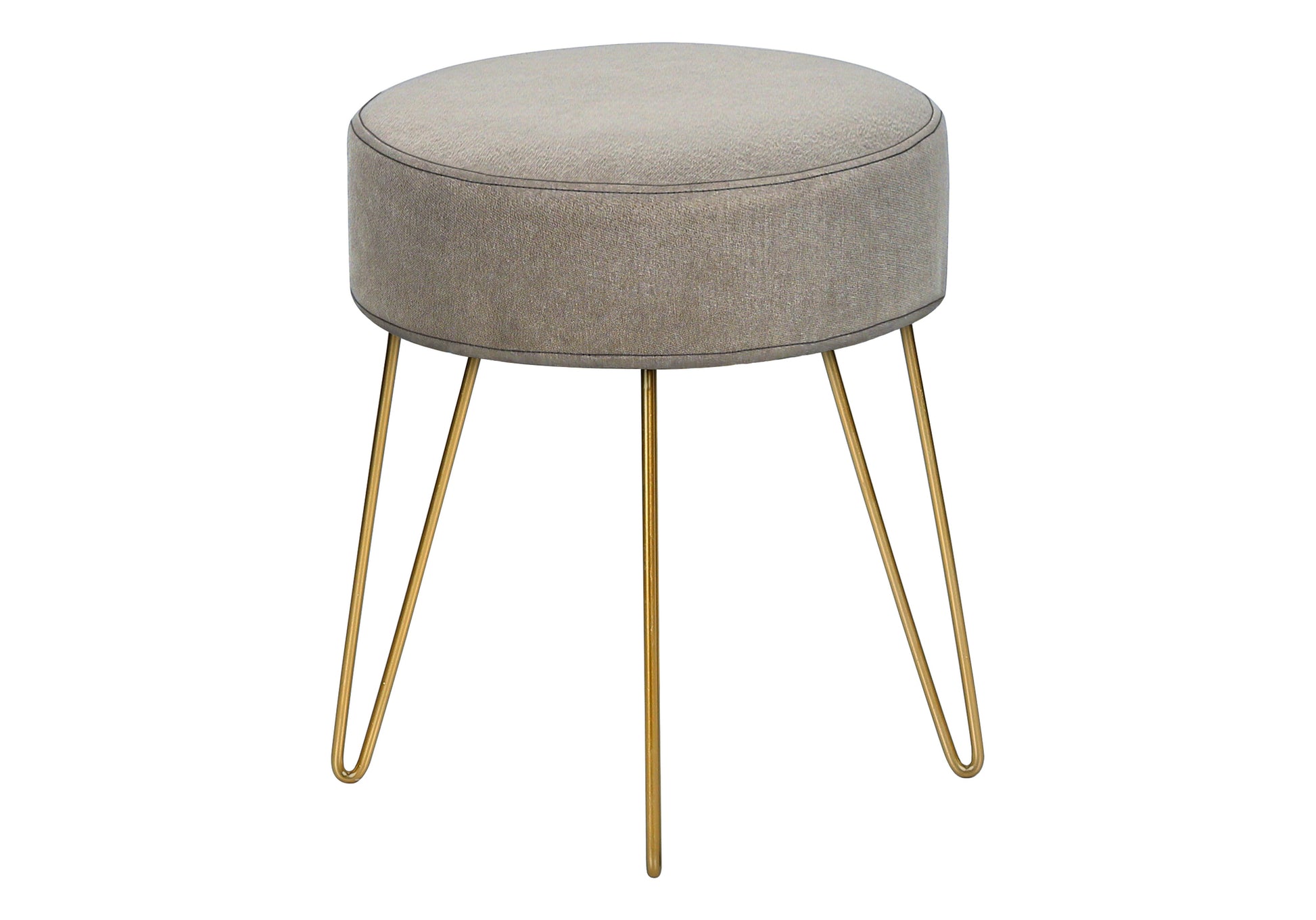 Ottoman, Pouf, Footrest, Foot Stool, 14" Round, Beige Fabric, Gold Metal Legs, Contemporary, Modern Beige Foam Polyester