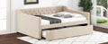 Full Size Upholstered Tufted Daybed With Twin Size Trundle, Beige Beige Upholstered