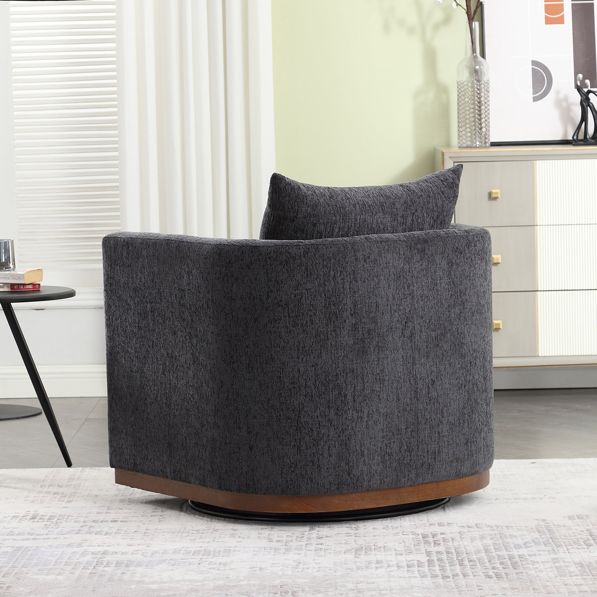 Coolmore Swivel Barrel Chair, Comfy Round Accent Sofa Chair For Living Room, 360 Degree Swivel Barrel Club Chair, Leisure Arm Chair For Nursery, Hotel, Bedroom, Office, Lounge Carbon Black Chenille Carbon Black Primary Living Space Foam Chenille