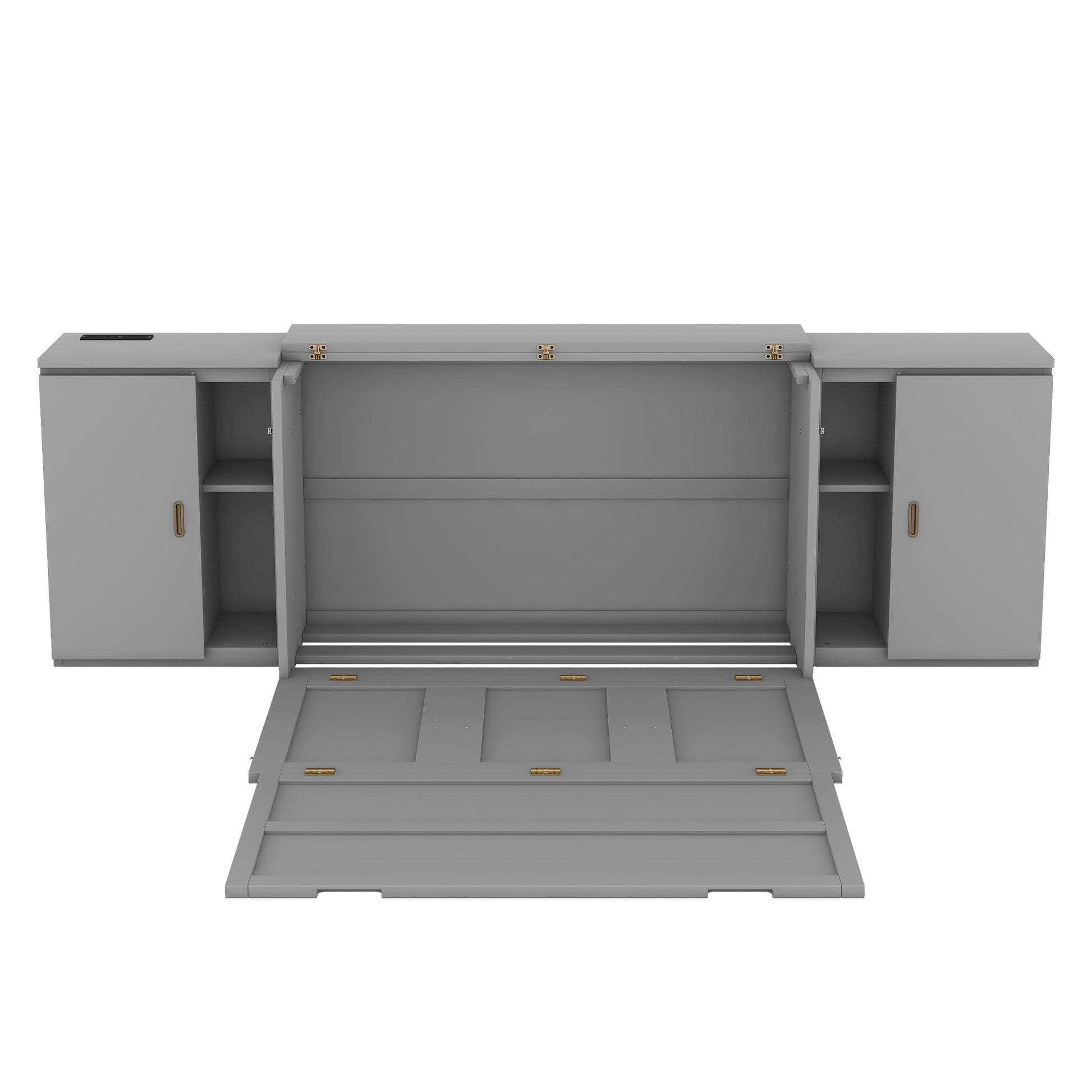 Full Size Murphy Bed With Shelves, Cabinets And Usb Ports,Gray Gray Mdf Lvl