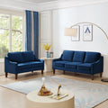 Modern 3 Person Seat Sofa Couch With Scooped Armrest Wood Legs,Upholstered Velvet 3 Seat Sofa With Removable Cushions For Livingrooom Bedroom,Navy Navy Espresso Velvet Wood Primary Living Space Medium Soft Cushion Back American Design Rubberwood Square