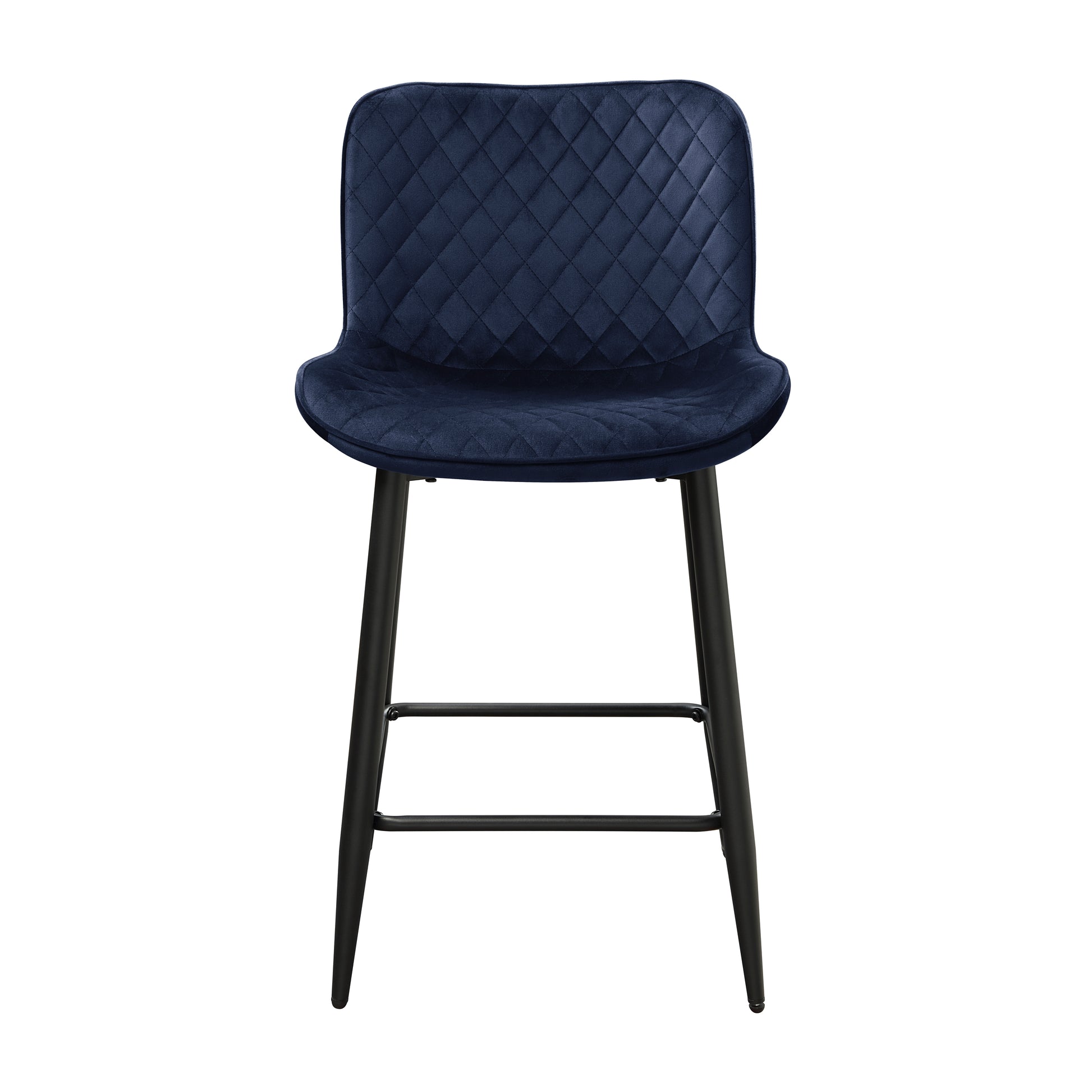 Set Of 2 Counter Height Chairs Dark Blue Velvet Upholstery Modern Casual Dining Furniture Metal Legs, 24 Inch Seat Blue Metal