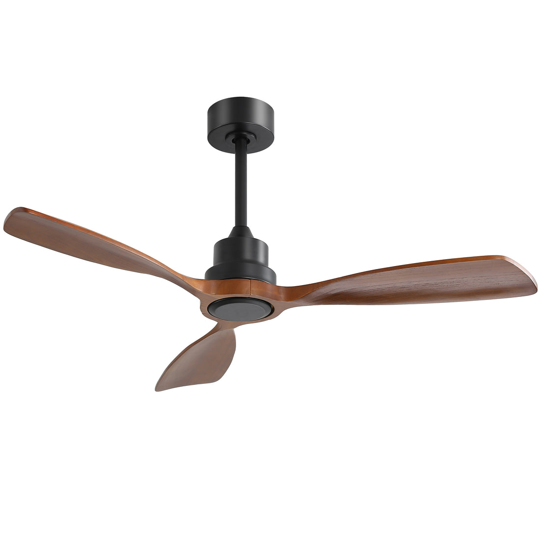 48 Inch Without Light, 3 Solid Wood Blades Outdoor 6 Speed Reversible Dc Motor For Living Room Black Metal & Wood