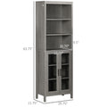 Kleankin Tall Bathroom Storage Cabinet With 3 Tier Shelf, Glass Door Cabinet, Freestanding Linen Tower With Adjustable Shelves, Grey Wood Grain Gray Particle Board