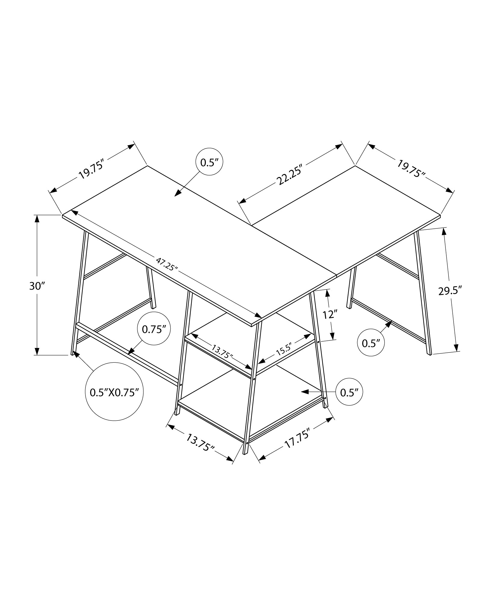 Computer Desk, Home Office, Corner, Storage Shelves, 48"L, L Shape, Work, Laptop, Black Marble Look Laminate, Black Metal, Contemporary, Modern Black Metal