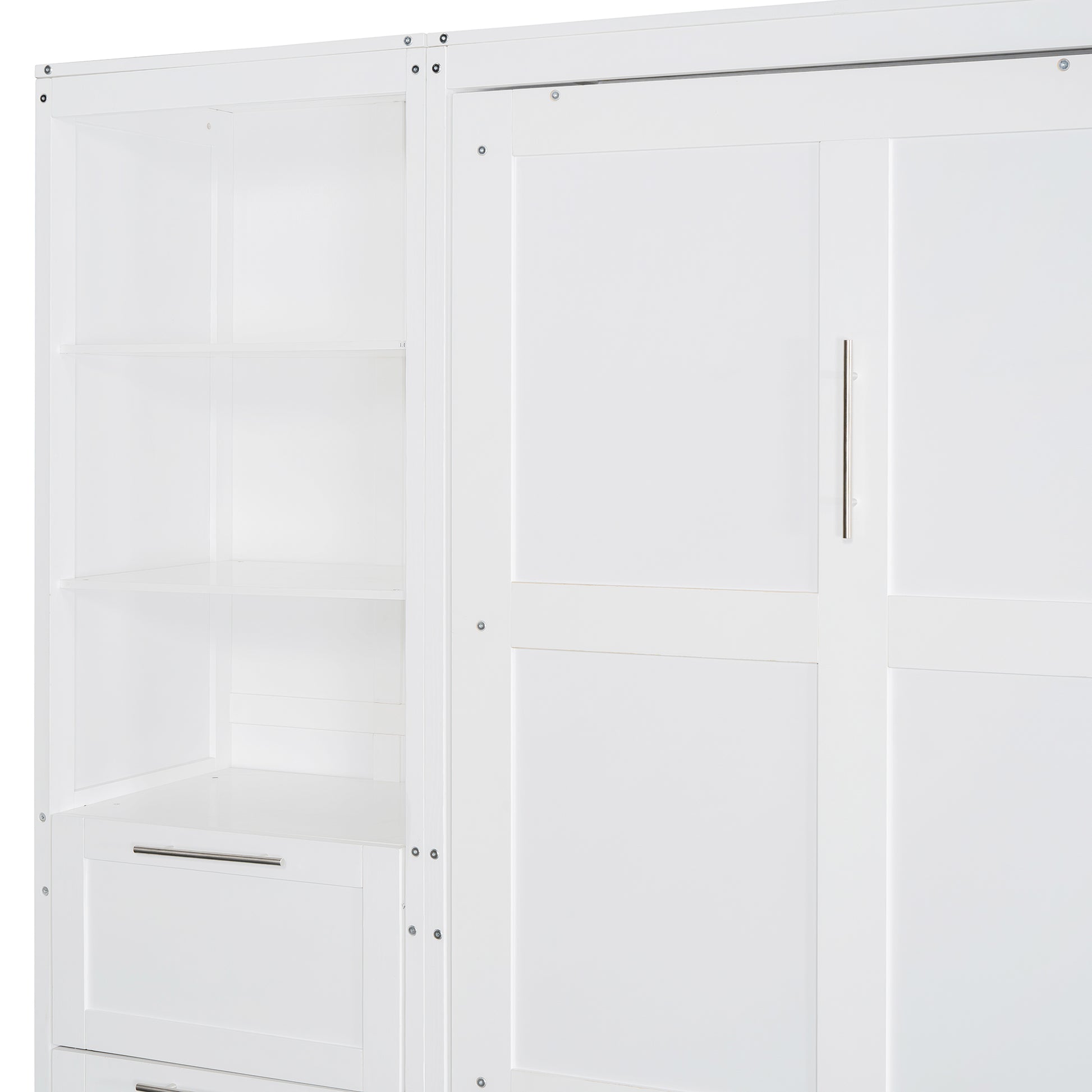 Queen Size Murphy Bed Wall Bed With Closet ,Drawers And Shelves,White Queen White Mdf Lvl