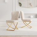 Dining Chair Set Of 2, Beige Velvet Backrest And Golden Metal Legs.For Modern Kitchen Dining Room Chair For Kitchen Living Modern Decorative Leisure Chairs.Office Chairs Y 2009 Beige Dining Room Modern Foam Velvet