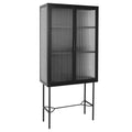 Elegant Floor Cabinet With 2 Tampered Glass Doors Living Room Display Cabinet With Adjustable Shelves Anti Tip Dust Free Easy Assembly Black Color Black Steel