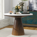 Retro Round Dining Table Minimalist Elegant Table For Living Room, Dining Room White Brown Brown White Rubber Wood