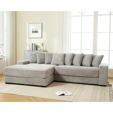 Arrived Oversized Two Piece Couches, L Shaped Sofa, Corduroy, Left Chaise Daybed,With Armrests,Eight Throw Pillows,Corner Sofa,Easy To Assemble, Gray Gray Polyester Wood Primary Living Space Medium Soft Pillow Back Modern Square Arms Wood 3 Seat