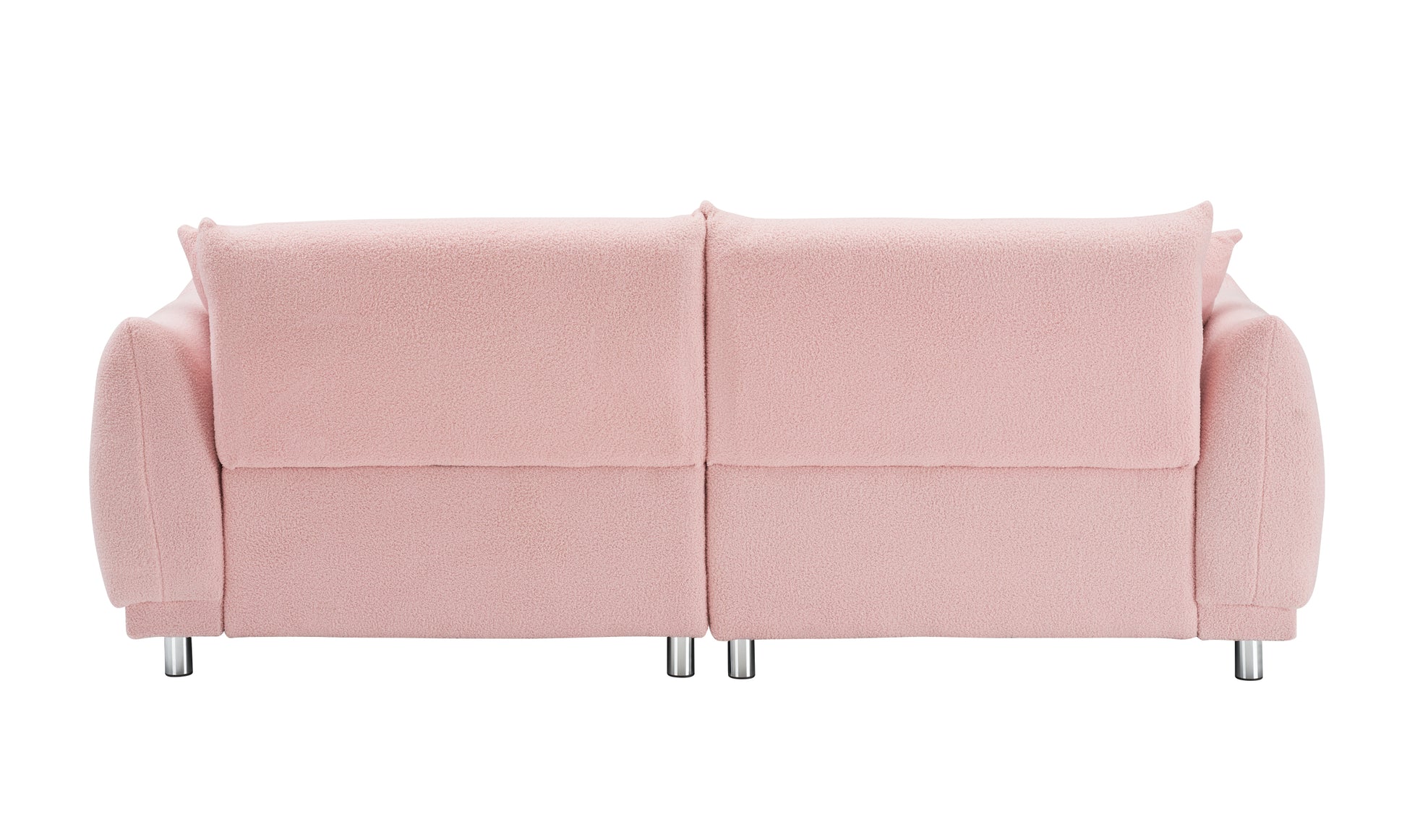 The 86.6 Inch Teddy Fleece Pink Sofa With Four Throw Pillows And Hardware Feet Can Sit Comfortably In An Apartment Bedroom Without Taking Up Space Pink Fabric 2 Seat