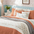 6 Piece Cotton Percale Quilt Set With Throw Pillows Coral King Cal King King Coral Polyester